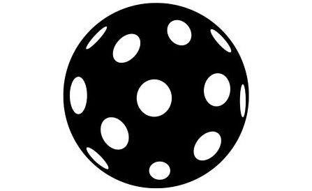 The drawing of a registered trademark of an outdoor-use pickleball.